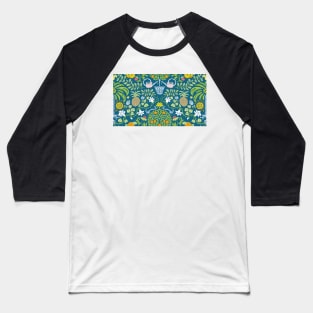 colorful orange tree and palm garden damask on blue | repeat pattern Baseball T-Shirt